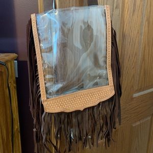 Leather Fringed Cross Shoulder Clear Purse
